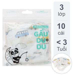 Khẩu trang trẻ em Famapro Gấu Dudu 3 lớp gói 10 cái