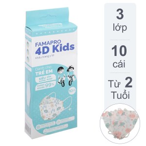 Khẩu trang trẻ em Famapro 4D 3 lớp hộp 10 cái hình mèo