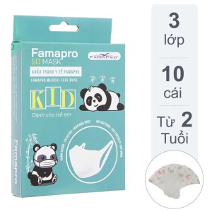 Khẩu trang trẻ em Famapro 5D quai vải 3 lớp hộp 10 cái hình mèo