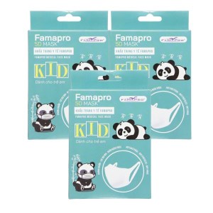 3 hộp khẩu trang trẻ em Famapro 5D quai vải 3 lớp 10 cái hình mèo