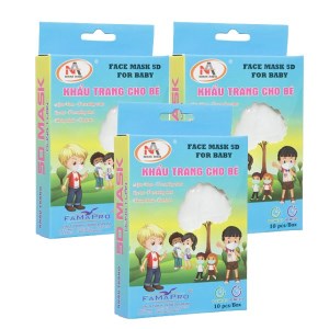 3 hộp khẩu trang trẻ em Famapro 5D quai chun 3 lớp 10 cái màu trắng