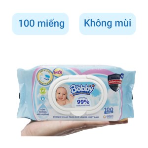 Khăn ướt em bé Bobby không mùi gói 100 miếng