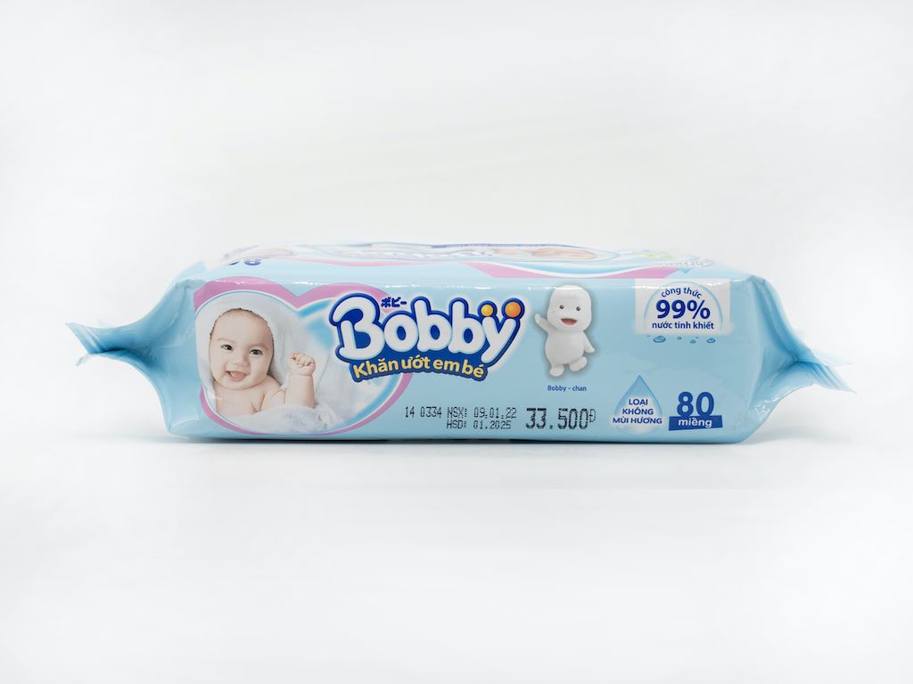 Khăn ướt em bé Bobby không mùi gói 80 miếng 8