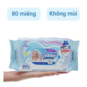 Khăn ướt em bé Bobby không mùi gói 80 miếng