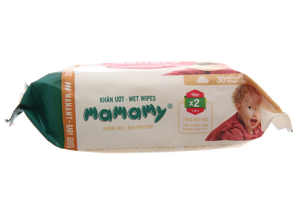 Khăn ướt em bé Mamamy không mùi gói 30 miếng 5