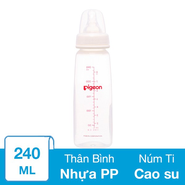 Bình Sữa Nhựa Pp Pigeon Vuông Cổ Hẹp 240 Ml (4 - 6 Tháng)