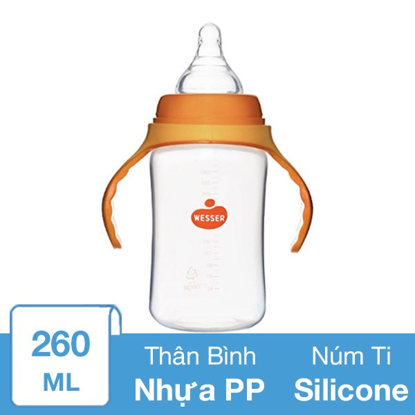 Bình Sữa Nhựa Pp Wesser Tbsppw260 Cổ Rộng 260 Ml (4 - 6 Tháng)