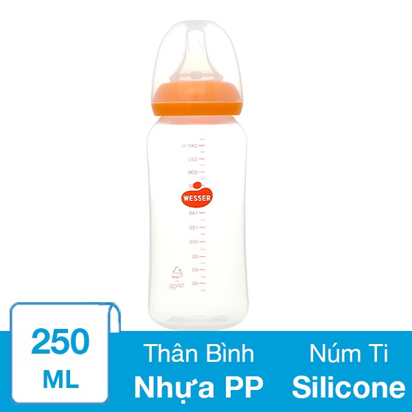 Bình Sữa Nhựa Pp Wesser Tbsppw250 Cổ Hẹp 250 Ml (4 - 6 Tháng)