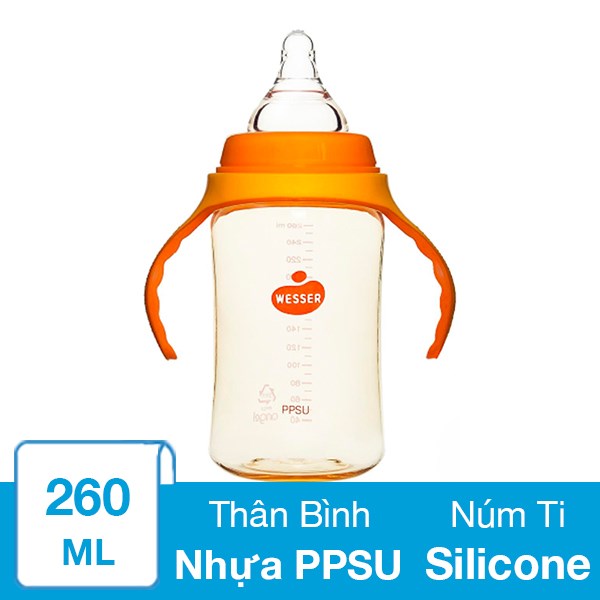 Bình sữa nhựa PPSU Wesser TBSWPP260 cổ rộng 260 ml (4 – 6 tháng)