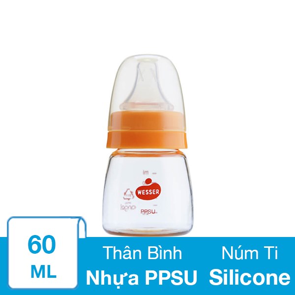 Bình sữa nhựa PPSU Wesser TBSWPP60 cổ hẹp 60 ml (0 – 3 tháng)