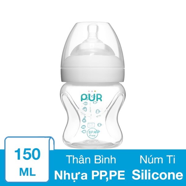 Bình Sữa Nhựa Pp, Pe Pur Milk Safe 9811 Cổ Rộng 150 Ml (0 - 3 Tháng)