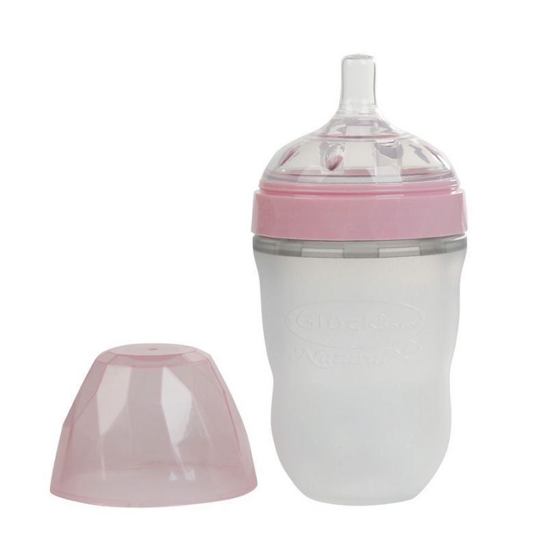Bình sữa silicone Gluck Baby kim cương MMD240 cổ rộng 240 ml - Màu hồng (3 - 6 tháng)