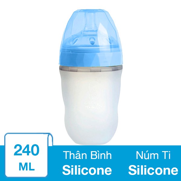 Bình sữa silicone Gluck Baby kim cương MMD240 cổ rộng 240 ml – Màu xanh (3 – 6 tháng)