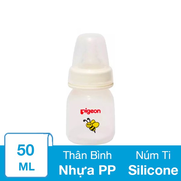 Bình sữa nhựa PP Pigeon cổ hẹp 50 ml – Hình con ong (mọi độ tuổi)