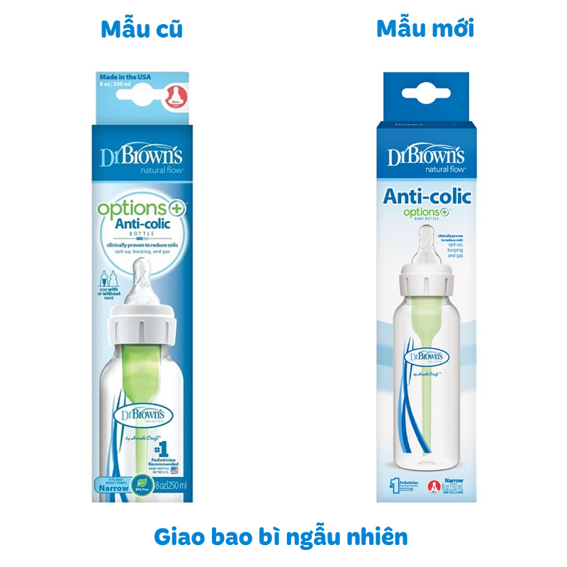 Bình sữa nhựa PP Dr.Brown's cổ hẹp 250 ml (mọi độ tuổi) - Giao ngẫu nhiên 2