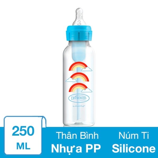 Bình Sữa Nhựa Pp Dr.brown's Cổ Hẹp 250 Ml - Màu Xanh Dương (Từ 6 Tháng)