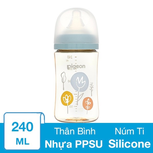Bình sữa nhựa PPSU Pigeon Plus WN3 cổ rộng 240 ml – Hình hoa (từ 3 tháng)