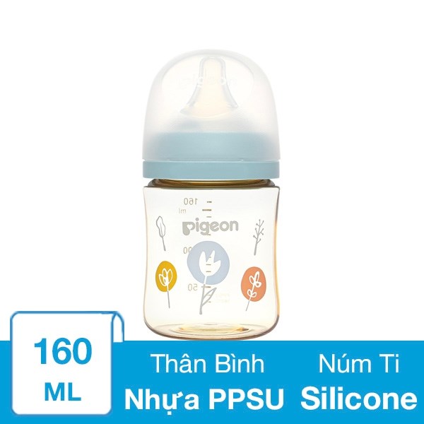 Bình sữa nhựa PPSU Pigeon Plus WN3 cổ rộng 160 ml – Hình hoa (0 – 3 tháng)