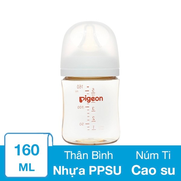 Bình sữa nhựa PPSU Pigeon Softouch Plus WN3 cổ rộng 160 ml (0 – 3 tháng)