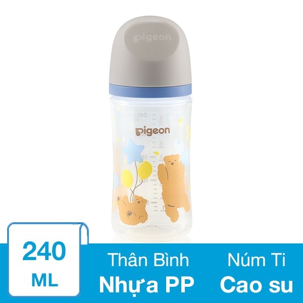 Bình Sữa Nhựa Pp Pigeon Softouch Plus Wn3 Cổ Rộng 240 Ml - Hình Gấu (Từ 3 Tháng)