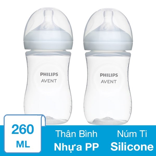 Combo 2 Bình Sữa Nhựa Pp Philips Avent Scy903/02 Cổ Rộng 260 Ml (1 - 3 Tháng)