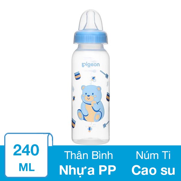 Bình Sữa Nhựa Pp Pigeon Cổ Hẹp 240 Ml - Hình Gấu (Từ 4.5 Tháng)