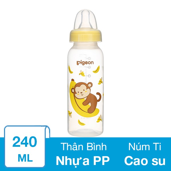 Bình Sữa Nhựa Pp Pigeon Cổ Hẹp 240 Ml - Hình Khỉ (Từ 4.5 Tháng)