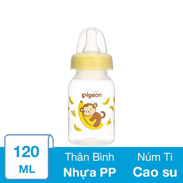 Bình Sữa Nhựa Pp Pigeon Cổ Hẹp 120 Ml - Hình Khỉ (Từ 4.5 Tháng)