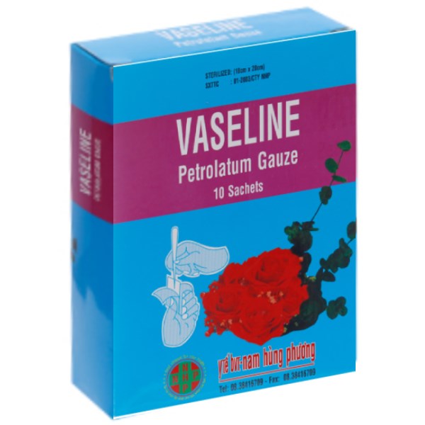 Gạc Vaseiline làm mềm da do khô nứt, bị bỏng rộp hộp 10 miếng