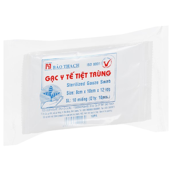 Gạc y tế Bảo Thạch (8cm x 10cm x 12 lớp) gói 10 miếng