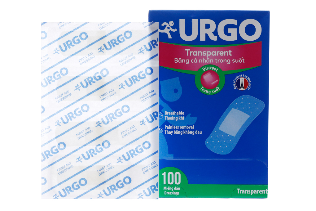 Băng cá nhân Urgo Transparent trong suốt 100 miếng 2 x 7.2cm