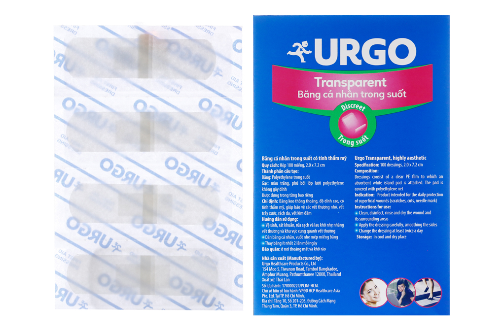 Băng cá nhân Urgo Transparent trong suốt 100 miếng 2 x 7.2cm