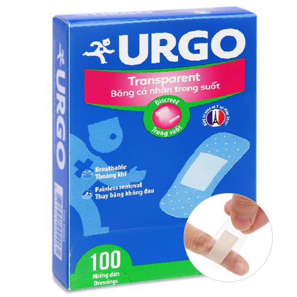 Băng cá nhân trong suốt Urgo Transparent (2 x 7.2cm) hộp 100 miếng