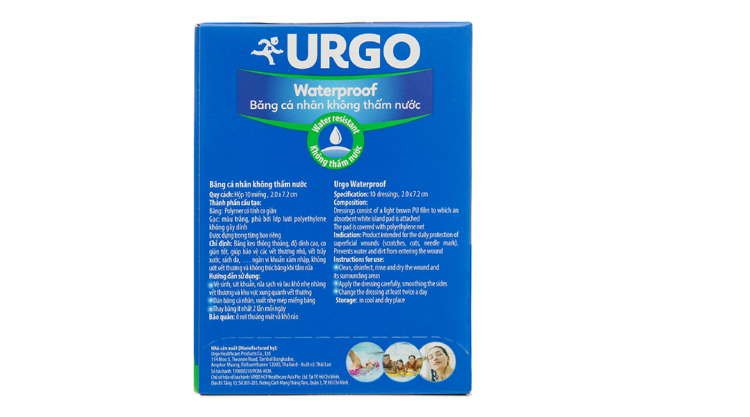 Băng cá nhân Urgo Waterproof chống thấm 10 miếng 2 x 7.2 cm