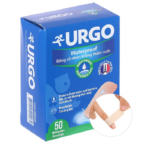 Băng cá nhân không thấm nước Urgo Waterproof (2cm x 7.2cm) hộp 50 miếng