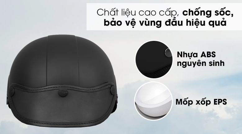 Mũ 1/2 size M Asia MT-128 đen sử dụng chất liệu nhựa ABS nguyên sinh, an toàn