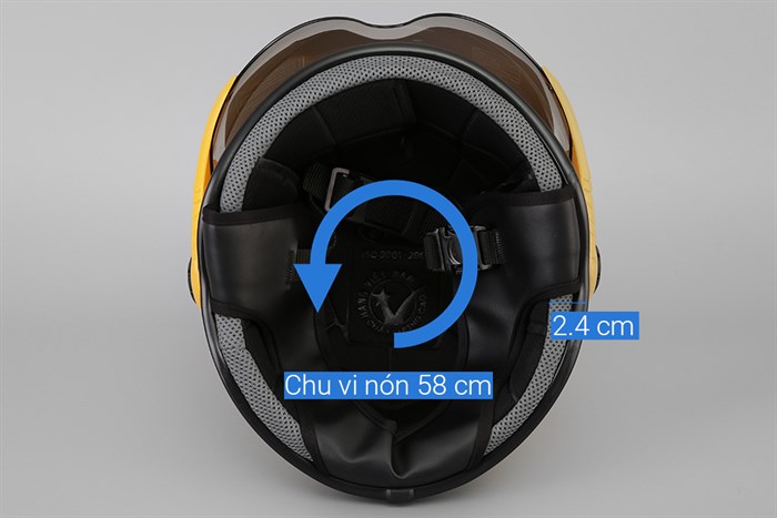 Mũ 1/2 size L Asia MT-114KC đen vàng Màu Đen - Vàng