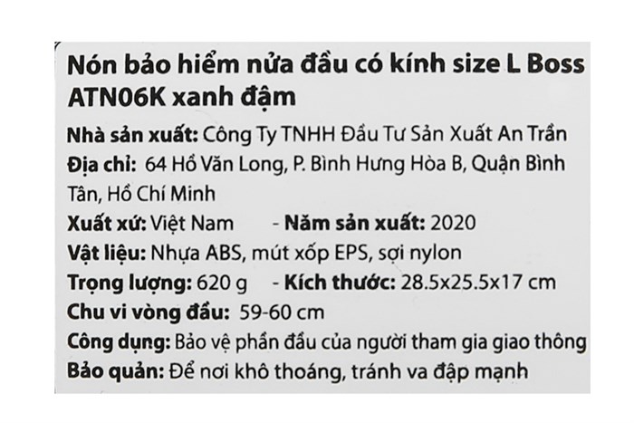 Mũ 1/2 size L Boss ATN06K xanh đậm Màu Xanh Đậm