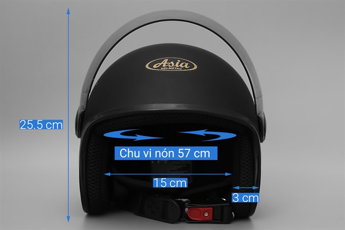 Mũ 3/4 size L Asia MT-124K đen Màu Đen