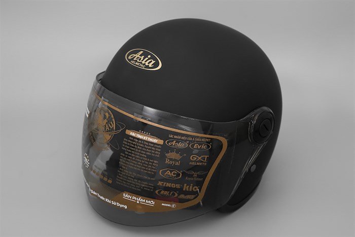 Mũ 3/4 size L Asia MT-124K đen Màu Đen