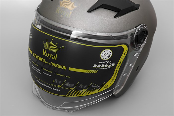 Mũ 3/4 size L Royal M268 xám mờ Màu Xám