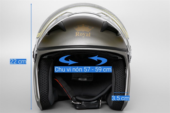 Mũ 3/4 size L Royal M268 xám mờ Màu Xám