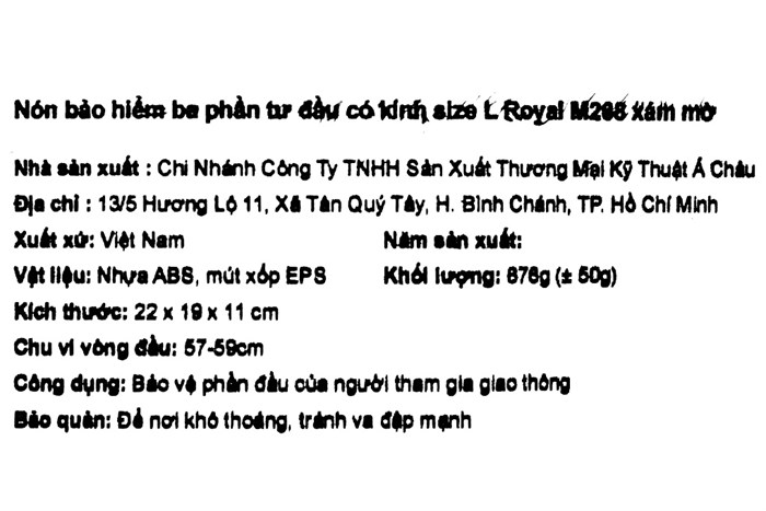 Mũ 3/4 size L Royal M268 xám mờ Màu Xám