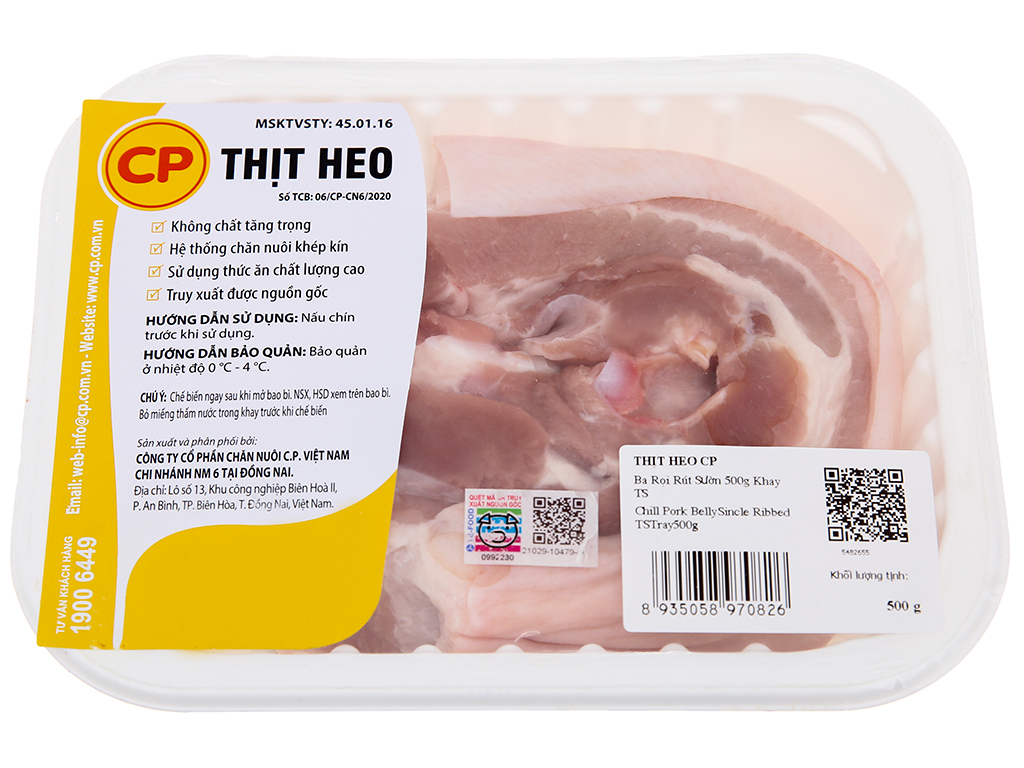 Mua Ba rọi heo rút sườn C.P khay 500g tươi ngon