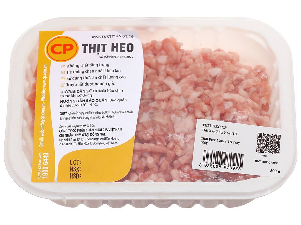 Thịt heo xay C.P khay 500g 1