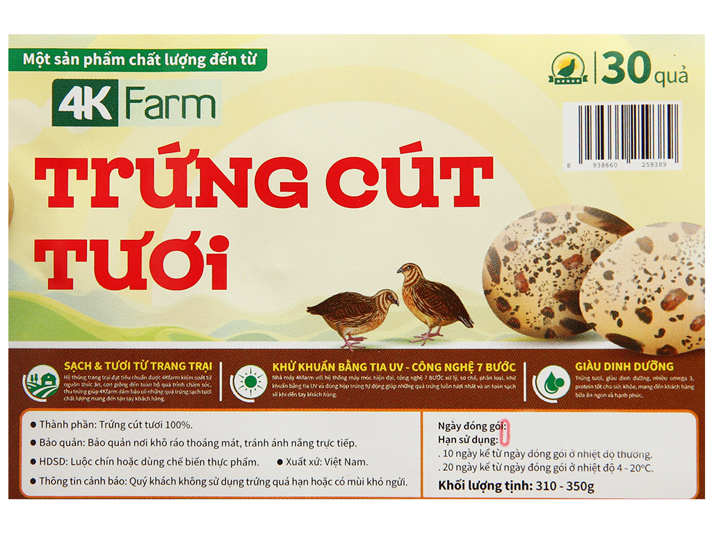 Hộp 30 trứng cút tươi V.Farm 19