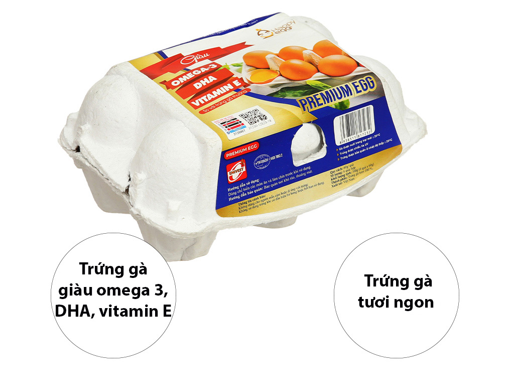 Hộp 6 trứng gà omega Happy Egg chất lượng tại Bách hoá XANH