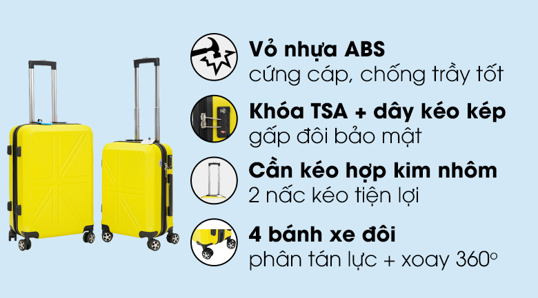 Vali nhựa 20 inch Hùng Phát 699 (Vàng)