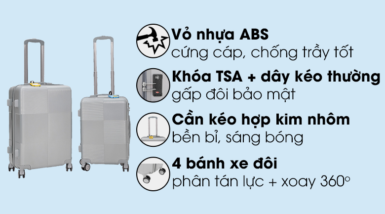 Vali nhựa 24 inch Hùng Phát 698 (Bạc)