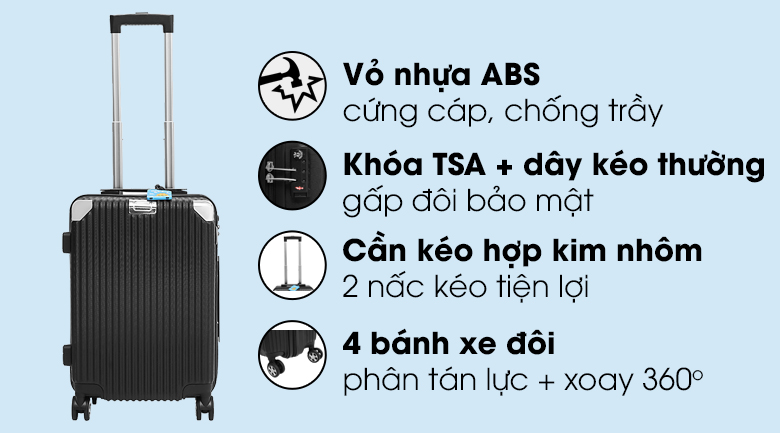 Vali nhựa 20 inch Hùng Phát 697 (Đen)